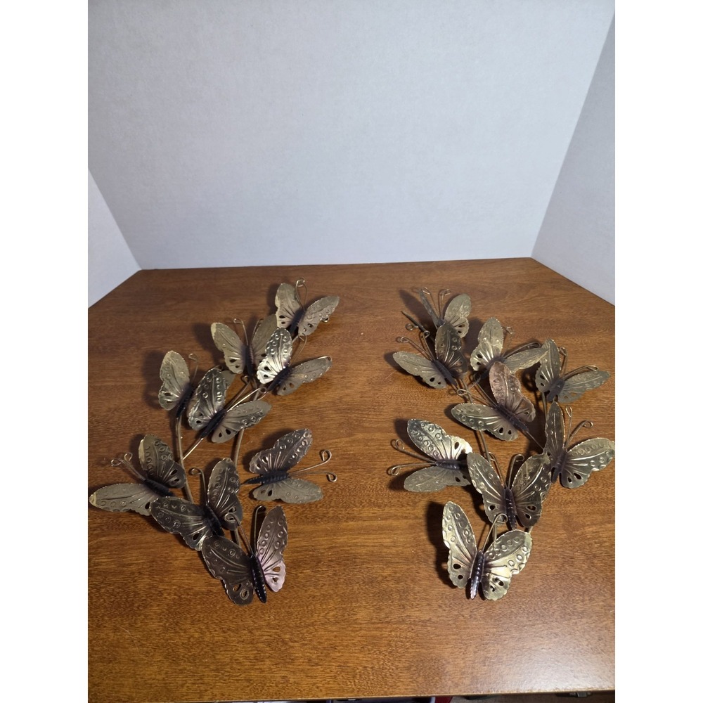 Vintage‎ Homco 14" Set Of 2 Metal Tin Brass Tone Butterfly Wall Hangings